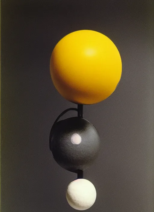 Image similar to realistic object photo of ping pong balls sculpture, eyeballs sculpture, black caviar cloud, readymade, dadaism, fluxus, man ray 1 9 9 0, life magazine photo