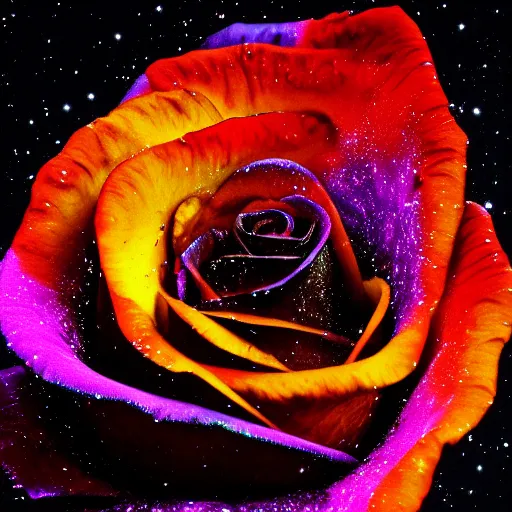 Image similar to award - winning macro of a beautiful black rose made of molten magma and nebulae on black background by harold davis, georgia o'keeffe and harold feinstein, highly detailed, hyper - realistic, fiery texture, inner glow, trending on deviantart, artstation and flickr, nasa space photography, national geographic