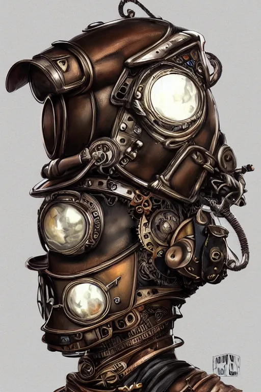 Image similar to steampunk helmet fantasy art mask robot ninja stylized digital illustration sharp focus, elegant intricate digital painting artstation concept art global illumination ray tracing advanced technology chaykin howard and campionpascale and cooke darwyn and davis jack