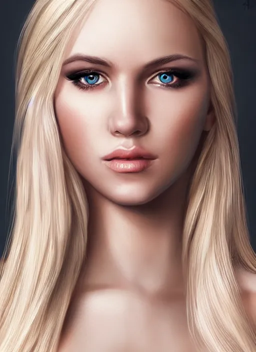 Image similar to a gorgeous blonde girl portrait, professionally retouched, full body shot, smooth face, perfect eyes, wide angle, sharp focus on eyes, 8 k high definition, insanely detailed, intricate, elegant, art by artgerm