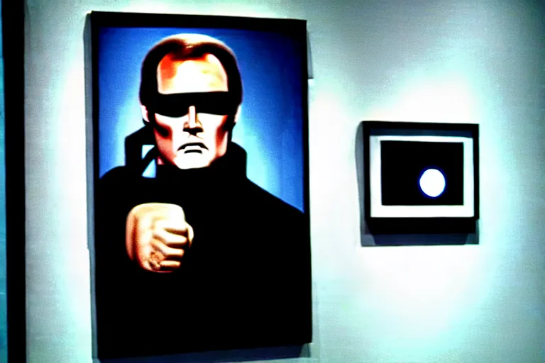 Image similar to lee majors as steve austin, the six million dollar man with the bionic eye, a portrait image at moma museum