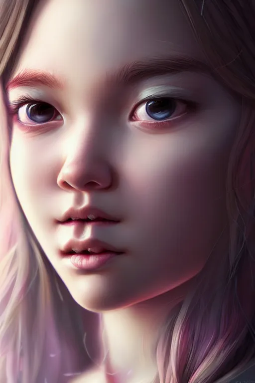 Image similar to very cute girl portrait, highly detailed eyes, intricate details, by artgerm, tooth wu, dan mumford, beeple, wlop, unreal engine 5 rendering