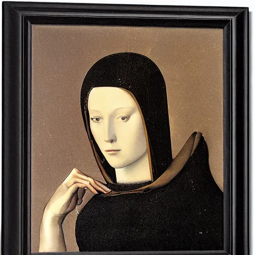 Prompt: a portrait of a female android by giovanni bellini