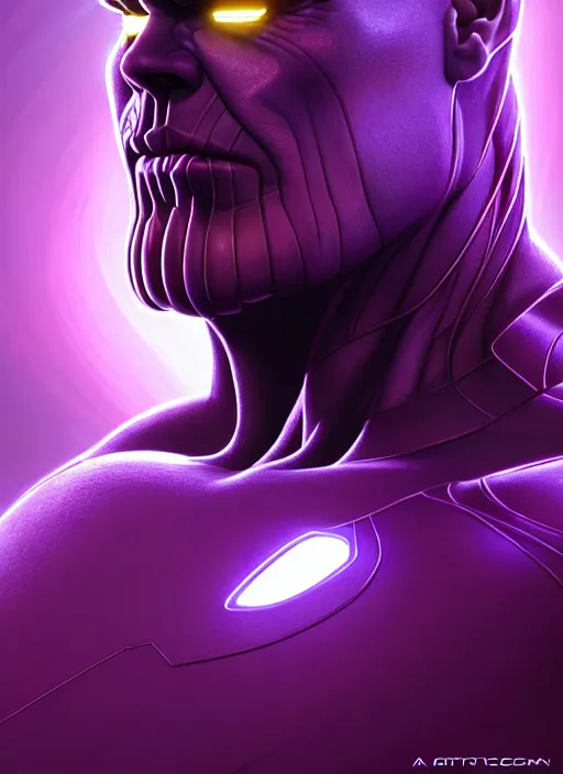 Image similar to portrait of thanos cyber humanoid, intricate, elegant, cyber neon lights, highly detailed, digital painting, artstation, glamor pose, concept art, smooth, sharp focus, illustration, art by artgerm and greg rutkowski