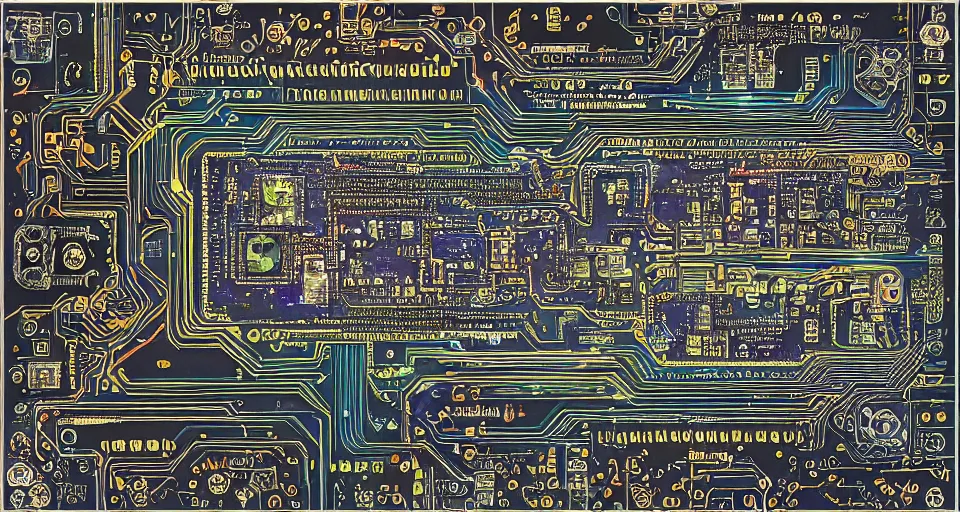 Image similar to distant product photography framing. digitally painted render of a small square fantasy vacuum - tube motherboard made and powered by crystalline circuitry. trending on artstation. artificer's lab bg. premium print by angus mckie and james gurney. bismuth materials