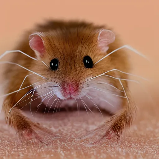 Prompt: hamster with hairy spider legs, creepy, detailed, photograph, realistic, 85mm