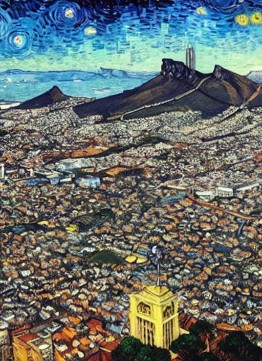 Image similar to hyper realistic cape town city,. painted by vincent van gogh and chiara bautista and norman rockwell and greg rutkowski weta studio, and lucasfilm