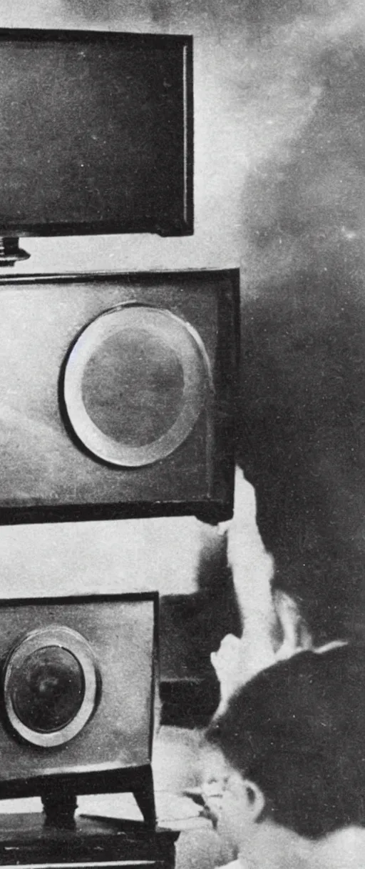 Image similar to 1 9 0 0 s photo of a person watching a flat screen hd tv