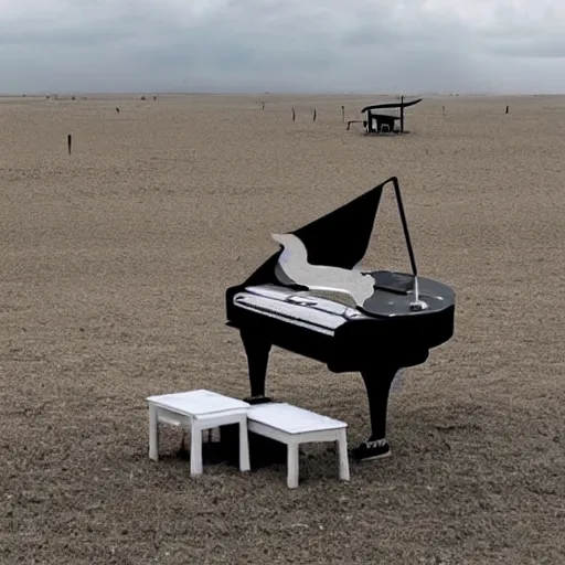 Prompt: infinite piano playing the end of the world