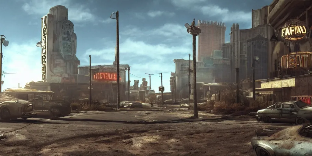 Image similar to fallout concept art las vegas render dramatic lighting unreal engine 5