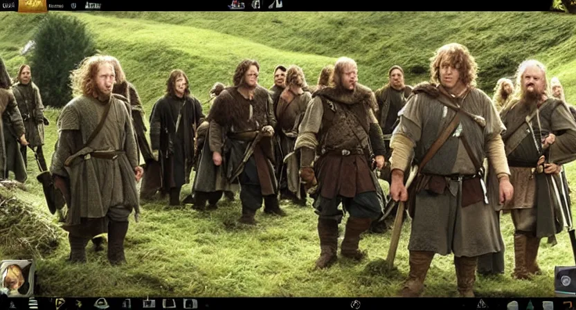 Prompt: screenshot from the fellowship of the ring when swat team raided a hobbit hole in the shire