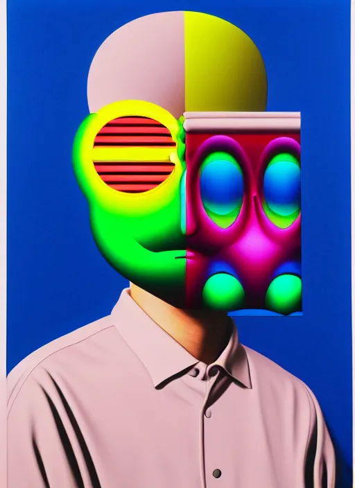 Prompt: person wearing a mask by shusei nagaoka, kaws, david rudnick, airbrush on canvas, pastell colours, cell shaded, 8 k