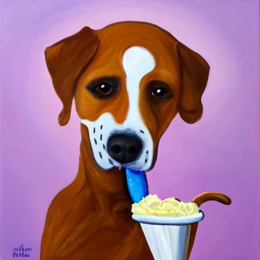 Image similar to painting of a dog eating ice cream