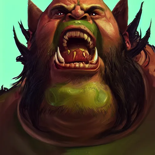 Image similar to Portrait of a warcraft orc, green skin, black beard, bald, fierce and wild look, mattepainting concept Blizzard pixar maya engine on stylized background splash comics global illumination lighting artstation lois van baarle, ilya kuvshinov, rossdraws