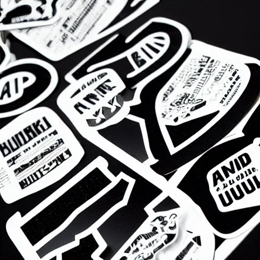 Image similar to black on white graphic design stickers in style of david rudnick, eric hu, acid, y 2 k