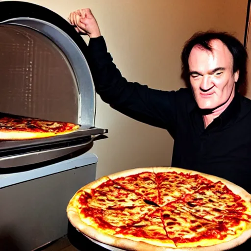 Image similar to quentin tarantino trapped inside a pizza oven