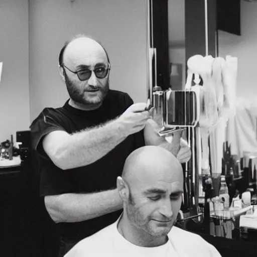 Image similar to phil collins at the hairdresser