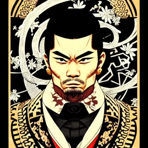 Prompt: silhouette of a Yakuza warrior illustration, medium shot, intricate, elegant, highly detailed, digital art, ffffound, art by JC Leyendecker and sachin teng