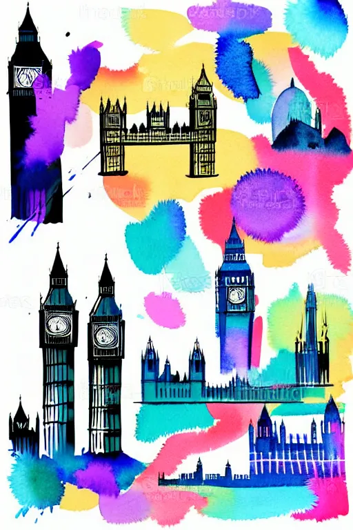 Image similar to minimalist watercolor art of london, illustration, vector art