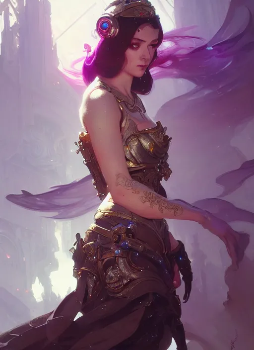 Prompt: beautiful princess with cyberpunk implants, deep focus, d & d, fantasy, intricate, elegant, highly detailed, digital painting, artstation, concept art, smooth, sharp focus, illustration, hearthstone, art by ruan jia and greg rutkowski and alphonse mucha