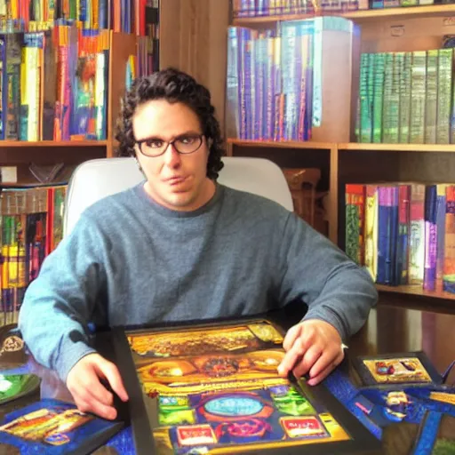 Prompt: me in my study channeling the esoteric mystical forces behind & between board game and videogaming traditions