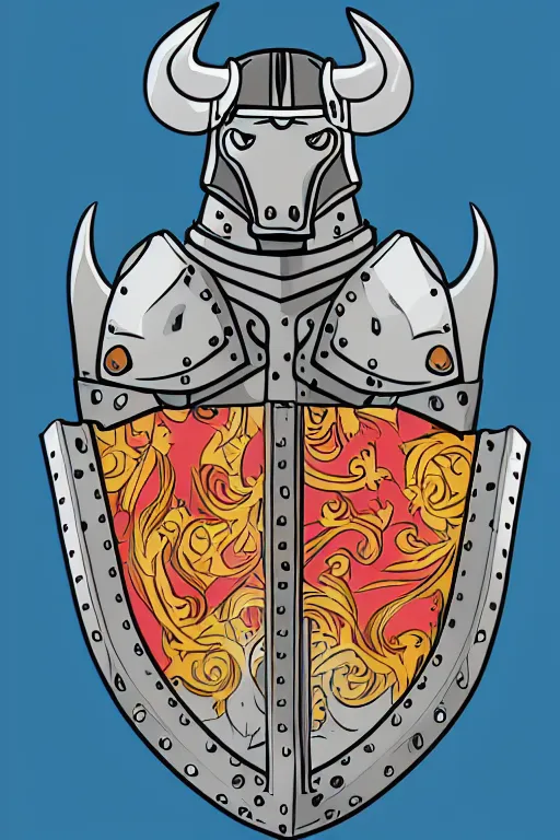 Prompt: Portrait of a bull in a medieval armor, knight, medieval, sticker, colorful, illustration, highly detailed, simple, smooth and clean vector curves, no jagged lines, vector art, smooth