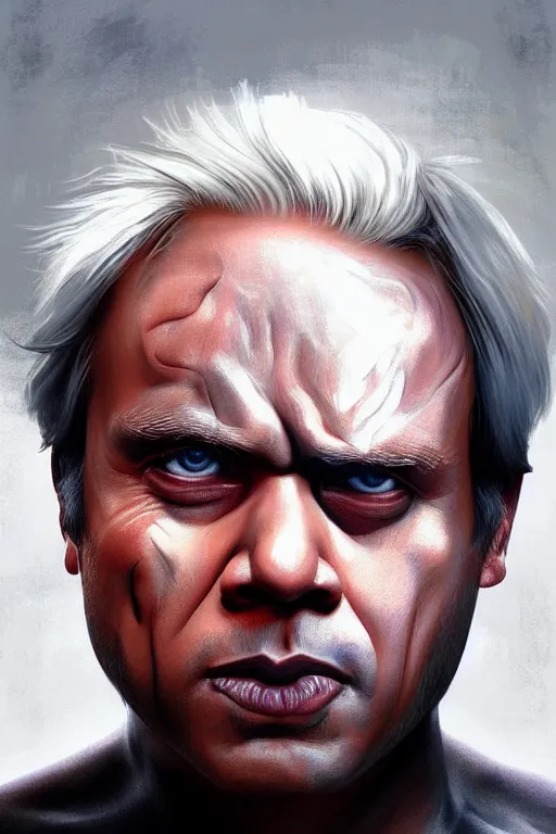 Image similar to Narendra Modi as Terminator, Boris Johnson hairstyle, full body realistic portrait, highly detailed, digital painting, artstation, concept art, smooth, sharp focus, illustration, cinematic lighting, art by artgerm and greg rutkowski and alphonse mucha