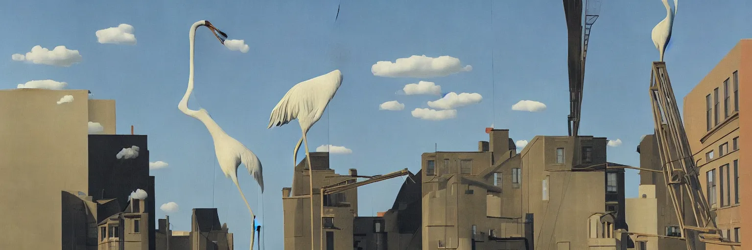 Prompt: crane painting magritte