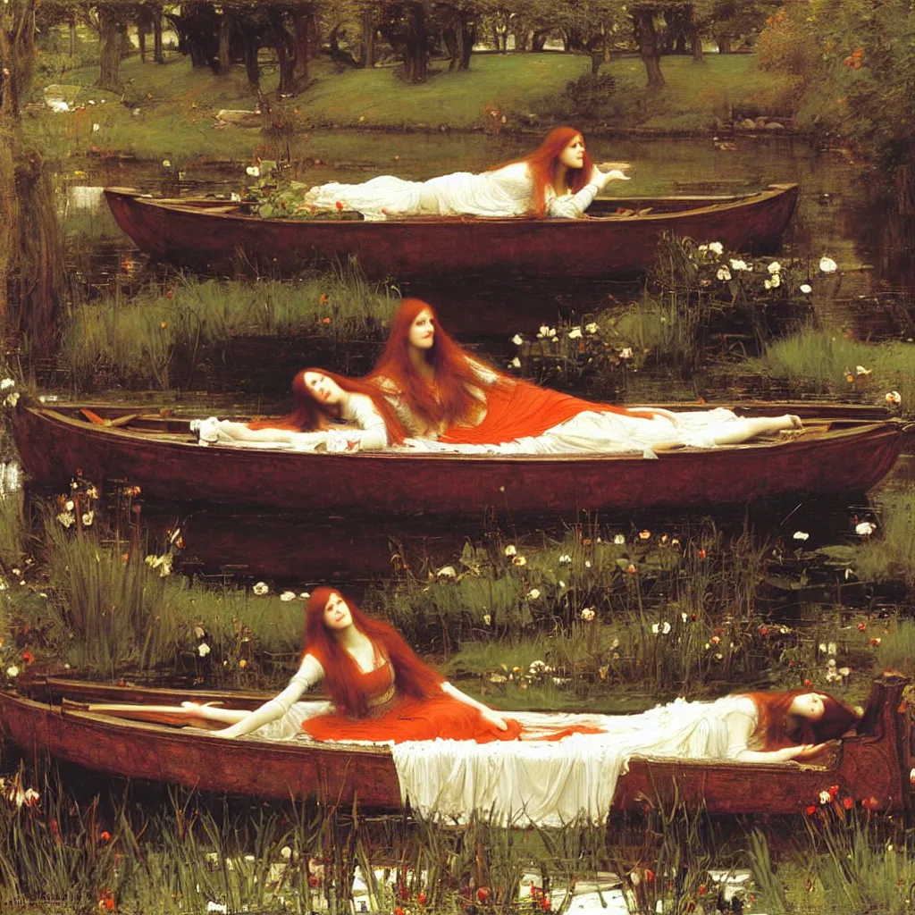 Image similar to the lady of shalott by john william waterhouse,