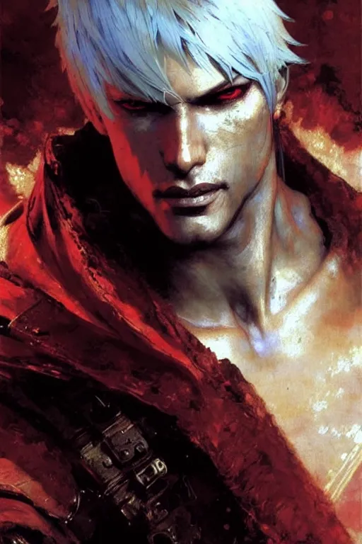 dante from devil may cry 3 portrait dnd, painting by