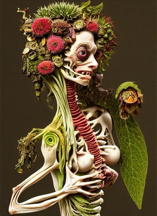 Image similar to beautiful and detailed rotten woman made of plants and many different types of flowers, muscles, intricate, organs, ornate, surreal, miguel angel, gustave courbet, caravaggio, romero ressendi, gunther von hagens