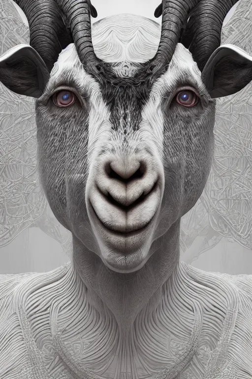 Prompt: portrait of a goat, intricate, abstract, intricate artwork, nightmare fuel by tooth wu wlop beeple dan mumford, octane render