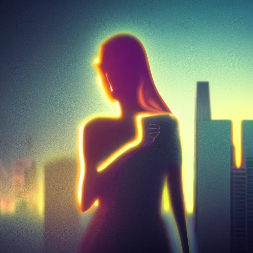 Prompt: girl smoking on top of a skyscraper, cyberpunk, dimly lit, digital art, volumetric lighting
