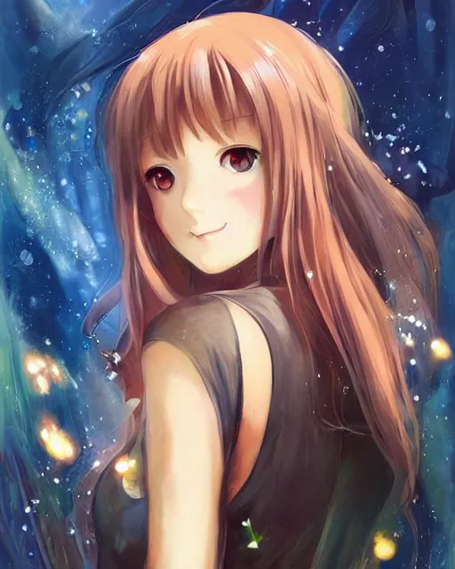 Image similar to A very beautiful painting of Holo from Spice and Wolf anime by rossdraws, wlop, artgerm and Gil Elvgren