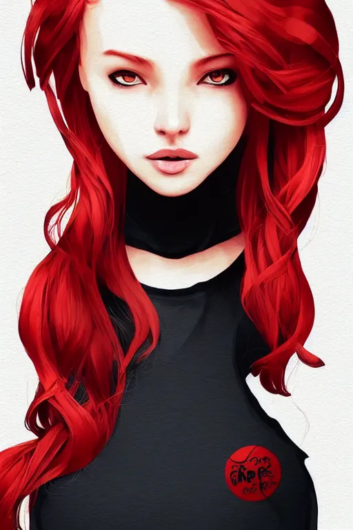 Image similar to girl with red hair. black shirt. looking away! centered median photoshop filter cutout vector behance hd artgerm jesper ejsing!