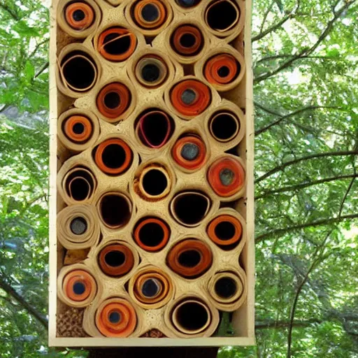 Prompt: insect hotel designed by Frank Lloyd Wright, modern, striking