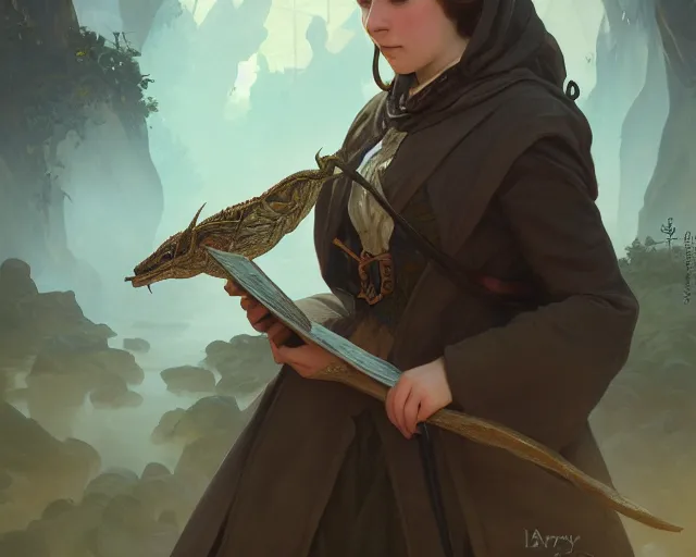 Image similar to photography of mary anning, deep focus, d & d, fantasy, intricate, elegant, highly detailed, digital painting, artstation, concept art, matte, sharp focus, illustration, hearthstone, art by artgerm and greg rutkowski and alphonse mucha