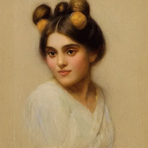 Image similar to orientalism portrait of a cute young woman with twin tails by Edwin Longsden Long and Theodore Ralli and Nasreddine Dinet and Adam Styk masterful intricate artwork