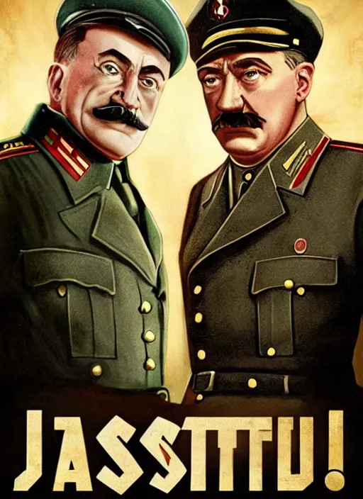 Prompt: poster for a biographical film animation called joseph stalin vs adolf hitler, 8 k, hd, art by craig mullins
