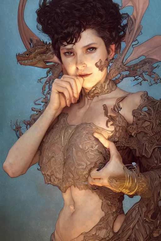 Image similar to Portrait of an anthropomorphic dragon-woman witch, cinematic lighting, intricate, rugged, highly detailed, digital painting, artstation, smooth, sharp focus, illustration, art by artgerm and greg rutkowski and alphonse mucha and Wayne Barlowe and william-adolphe bouguereau