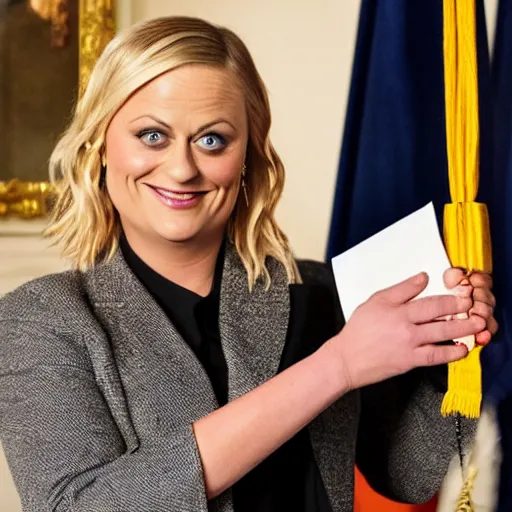 Prompt: Amy Poehler taking the oath of office at inauguration