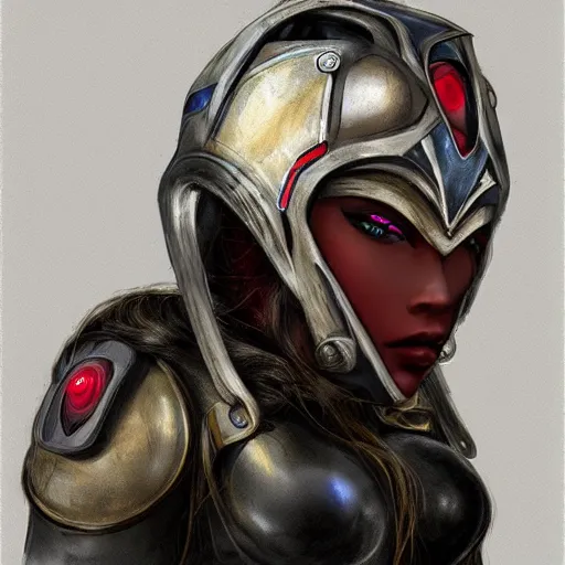 Image similar to beautiful woman with mech mask, concept art