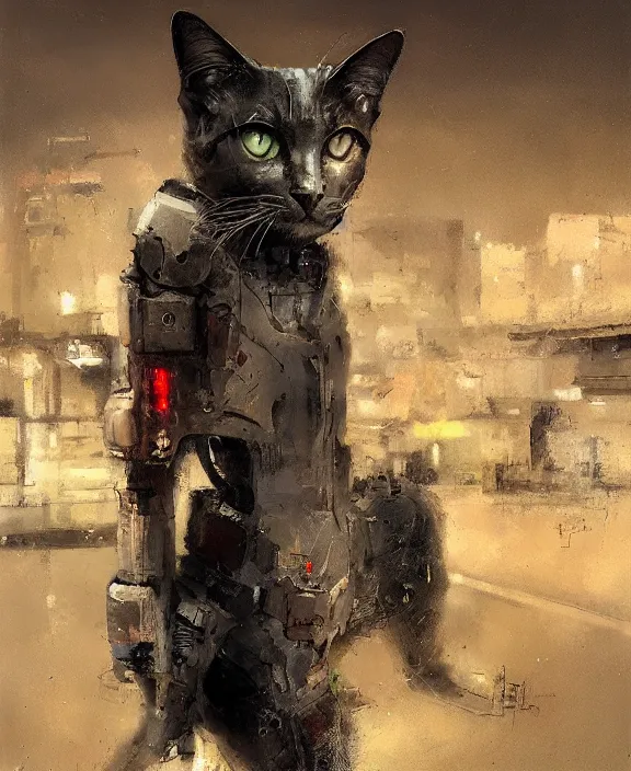 Image similar to cyberpunk cat in the desert by jeremy mann