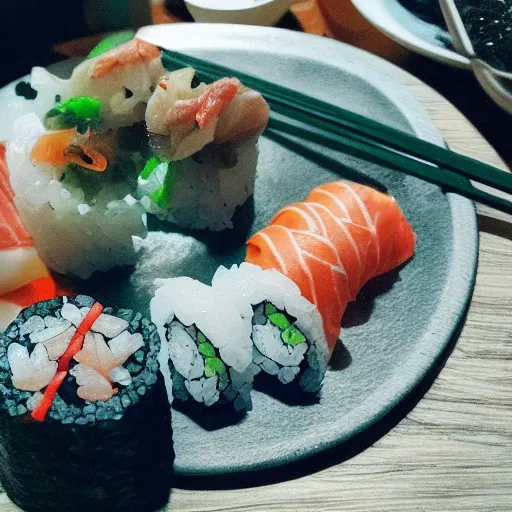 Prompt: Gollum eating sushi, go pro 360 footage air