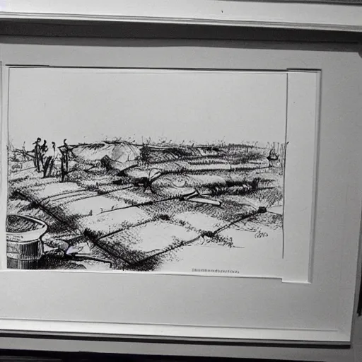 Image similar to milt kahl sketch of world war 1 trenches with the city of miami in the background