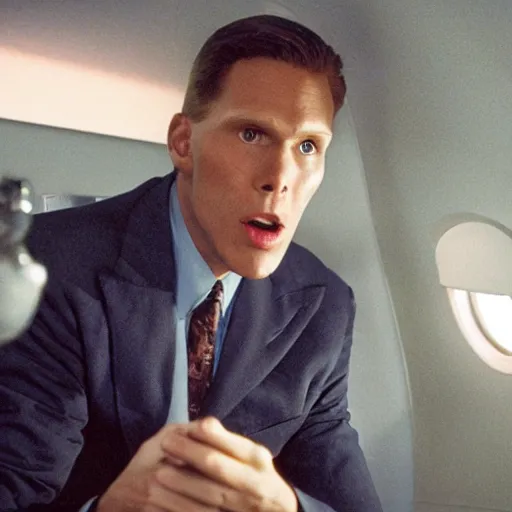 Image similar to Live Action Still of Jerma985 in Airplane!, real life, hyperrealistic, ultra realistic, realistic, highly detailed, epic, HD quality, 8k resolution, body and headshot, film still