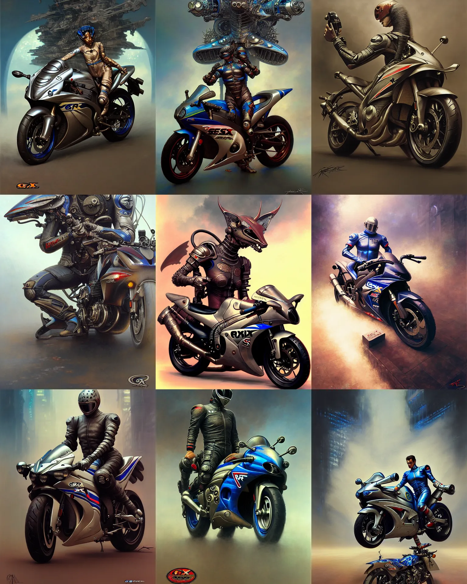 Prompt: gsx - r 1 1 0 0 motorbike fantasy character portrait, ultra realistic, wide angle, intricate details, blade runner artifacts, highly detailed by peter mohrbacher, boris vallejo, hajime sorayama aaron horkey, gaston bussiere, craig mullins