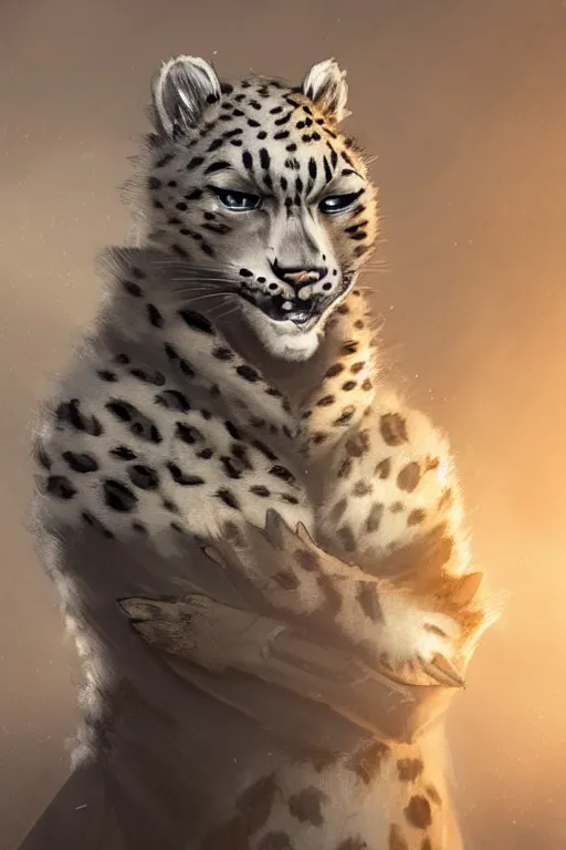 Image similar to anthropomorphic medieval snow leopard, trending on artstation, trending on furaffinity, digital art, by kawacy, anime, furry art, warm light, backlighting, cartoon, concept art
