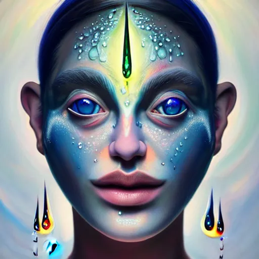 Prompt: stunning painting of transformation of the mind to purified supreme mind by rik oostenbroek, concept art, masterpiece, character art, hyperrealism, ultra detailed face and eyes, luminous water drops, cinematic, sharp focus, soft lighting, 8 k hd resolution