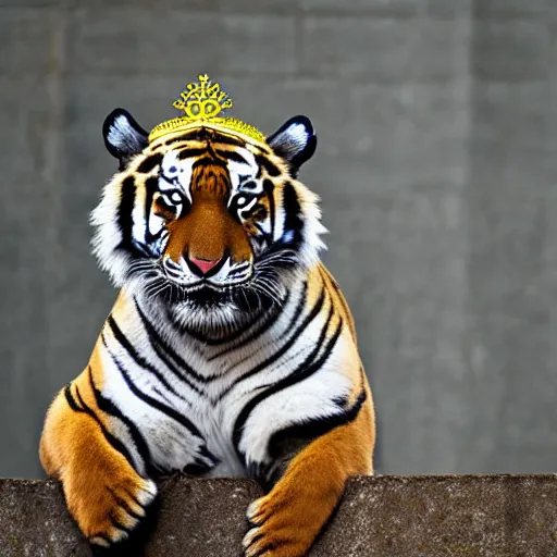 Prompt: a tiger wearing a crown